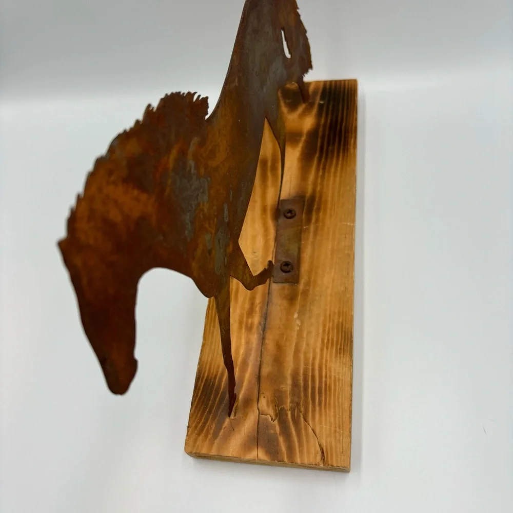 Handmade Flat Metal Laser Horse Figurine Wood Cowboy Western Art 8” Equestrian - Picture 7 of 10